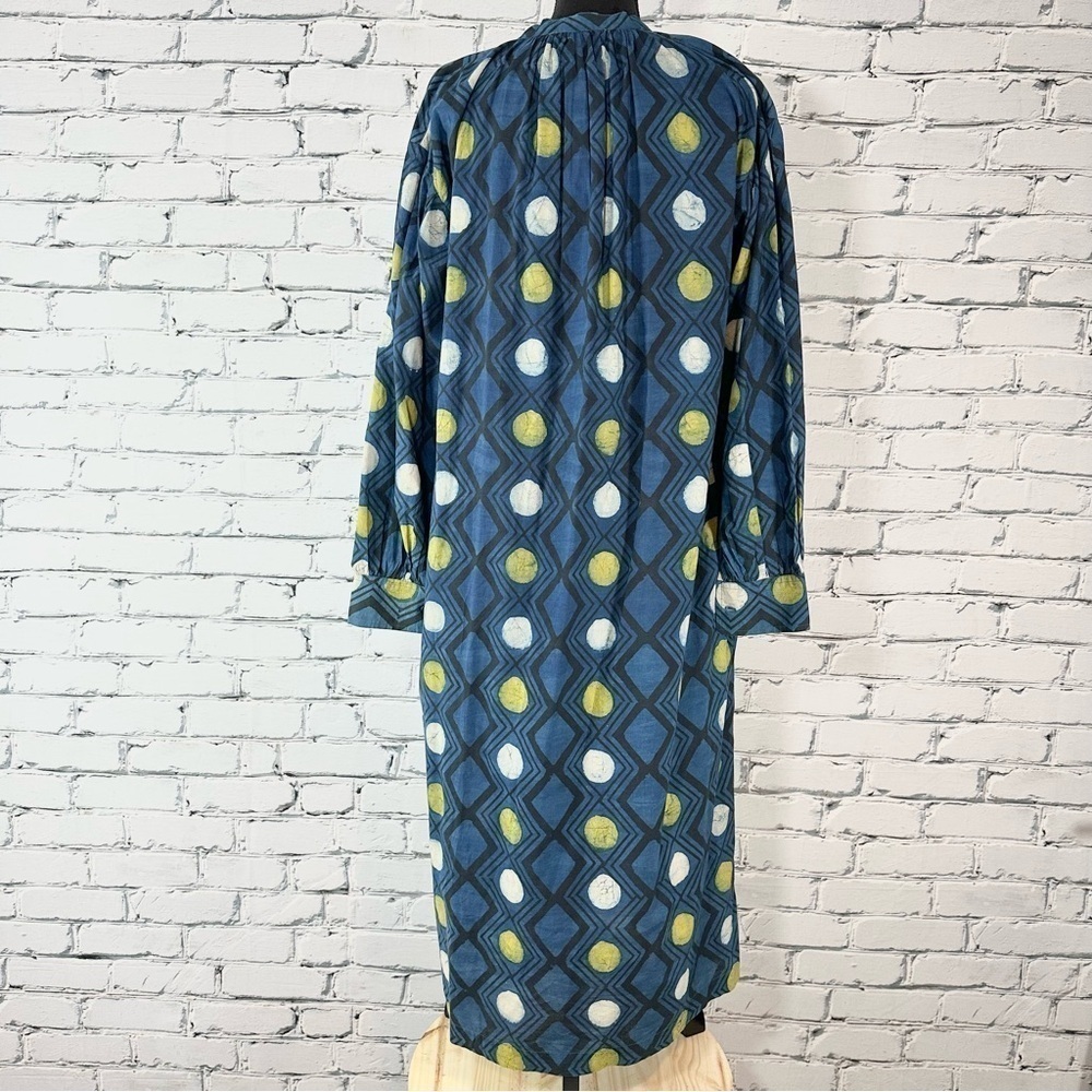V De Vinster NWOT Karma Midi Dress Blue Beaded 100% Cotton Large Lagenlook - Picture 3 of 10
